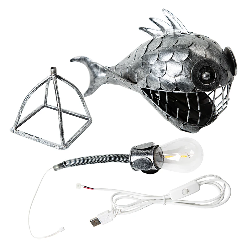 Винтажная настольная лампа в форме рыб ночник акулы металлический USB-светильник