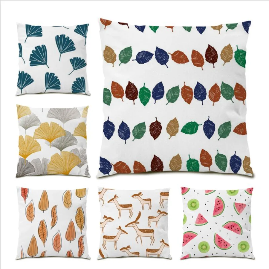 

Pillow Cover Polyester Linen Cushion Cover 45x45 Flocking Decoration Home Velvet Living Room Decoration Tropical Palm E0424