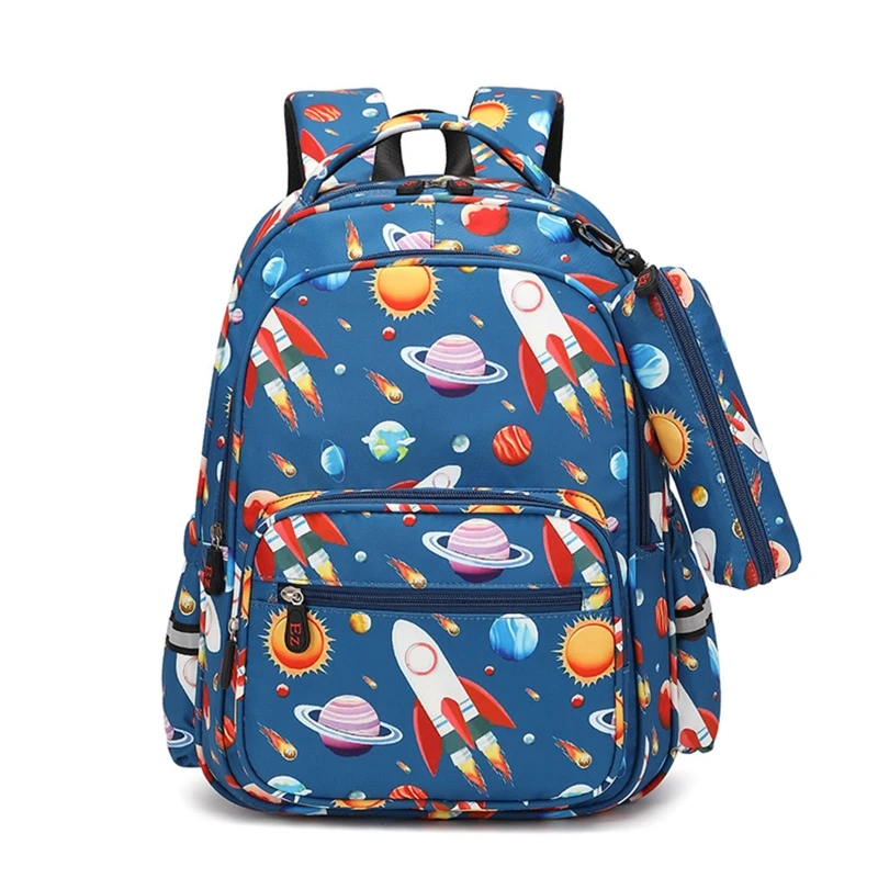 

Cartoon Rocket Print Backpack Teenagers Travel Large Capacity School Bookbag