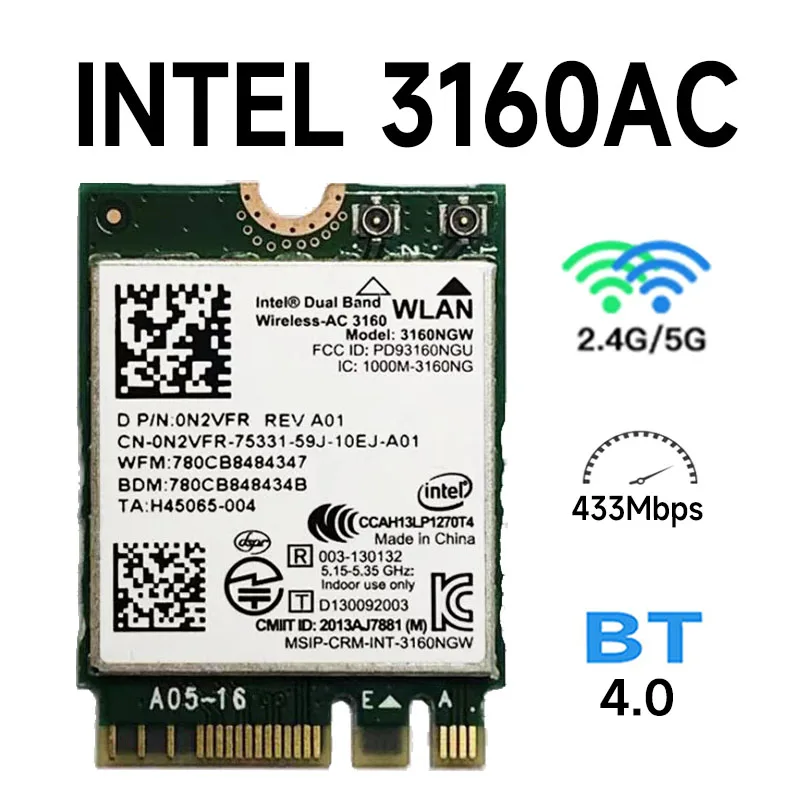 Двухдиапазонная беспроводная Wi-Fi-карта Intel 3160 3160NGW AC + Bluetooth 4,0 NGFF 1/802 AC, Linux, Win7, Win8, Win10