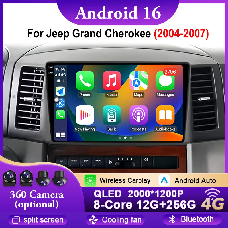 Фото Автомагнитола Android 16 для Jeep Grand Cherokee 2004-2007 с GPS-навигацией, CarPlay, 4G Wi-Fi, 2K видео, Bluetooth, DSP №1