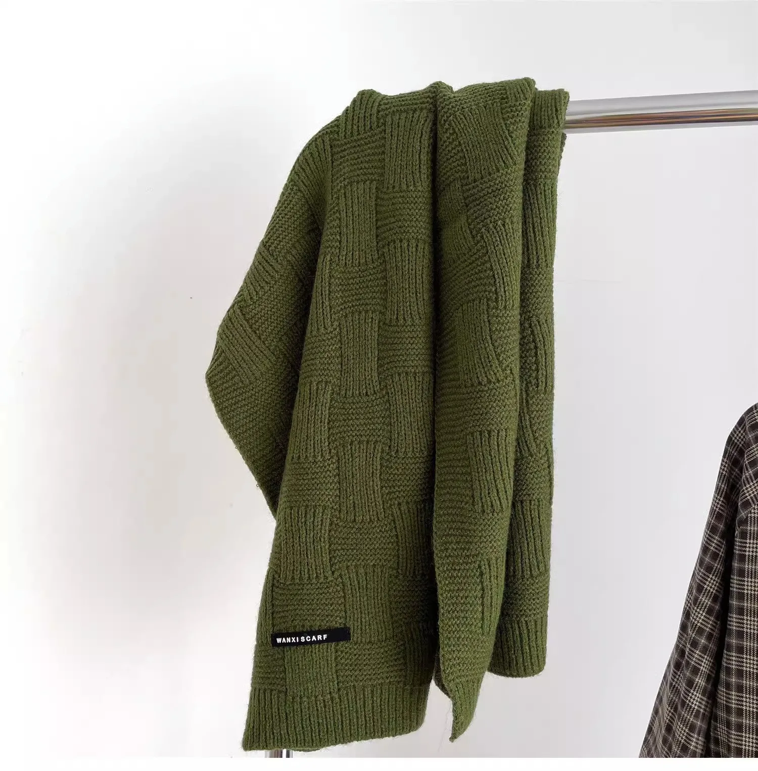 Шарф однотонный зимний теплый шарф для мужчин и женщин вязаная шерстяная