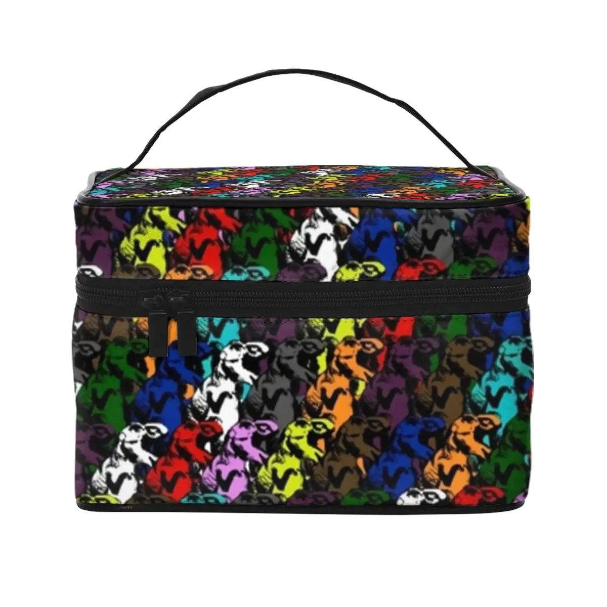 

Dinosaurs Rainbow Cosmetic Bags Abstract Animal Print Woman Storage Organizers with Handle Traveling Multi-purpose Makeup Pouch