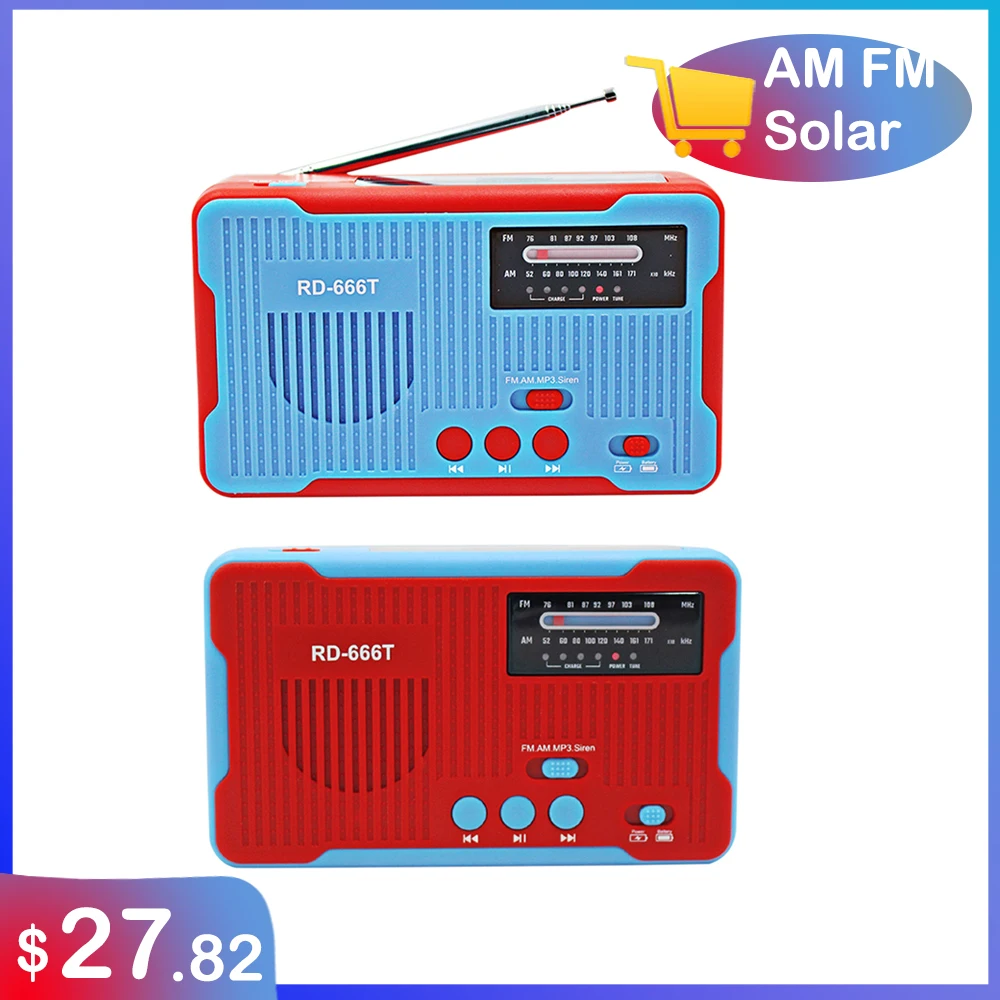 

RD666T AM FM Radios Protable Emergency Solar Radio Receiver for Outdoor SOS Support SD TF 3000mAh Power Bank with LED Flashlight