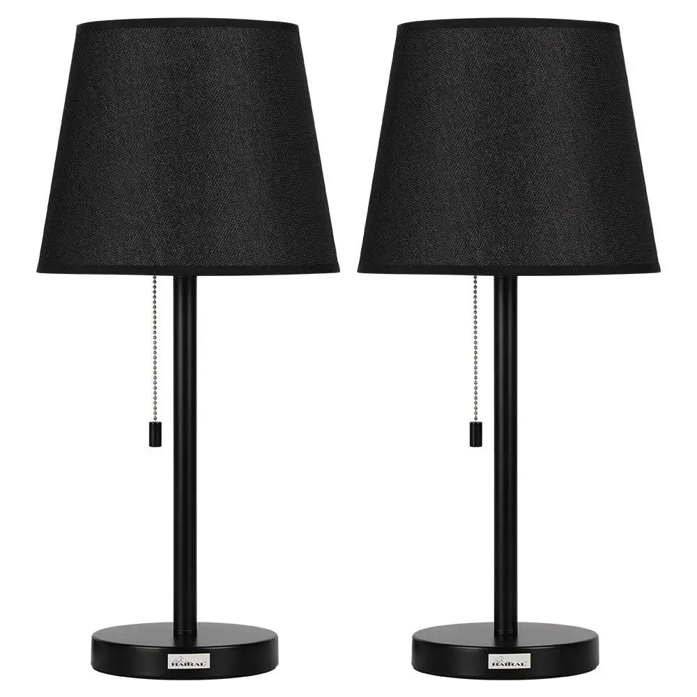 

Modern Black Metal Table Lamp with Pull Chain, Set of 2