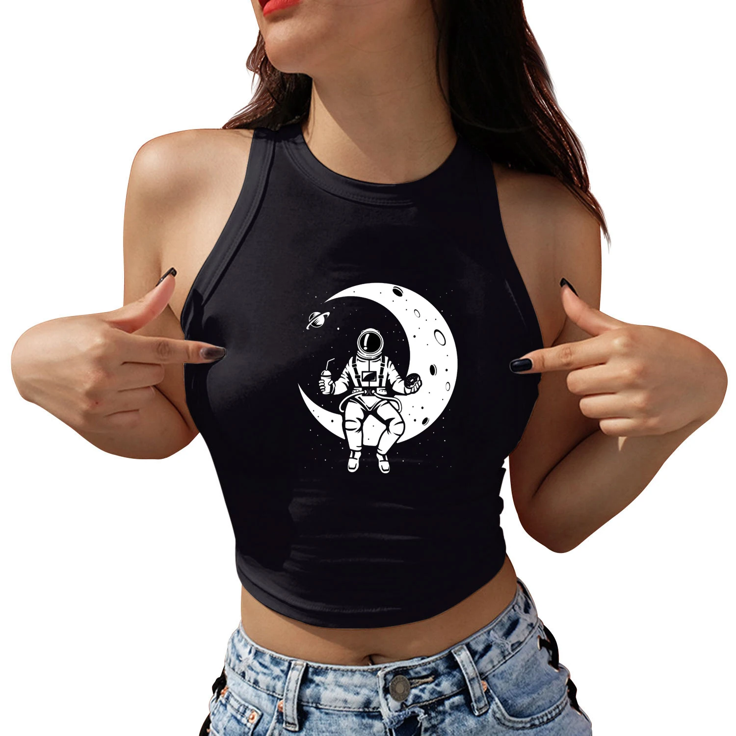 Unleash Your Creative Power Astronaut с принтом сексуальный женский укороченный топ без рукавов