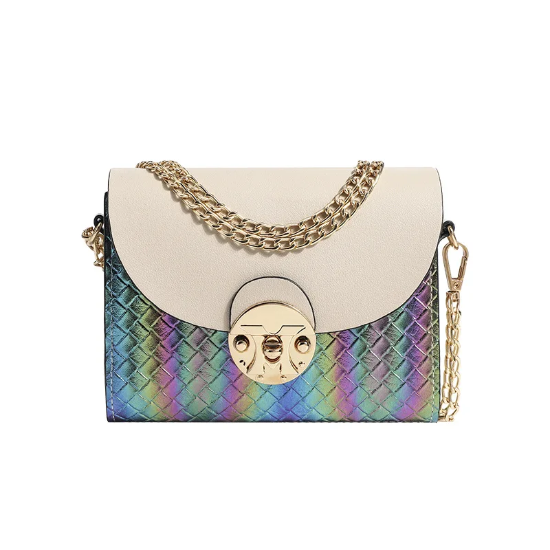 

Dazzling Woven Contrast Lock Chain Small Square Bag Fashion Mobile Phone one Shoulder Diagonal Straddle Bags