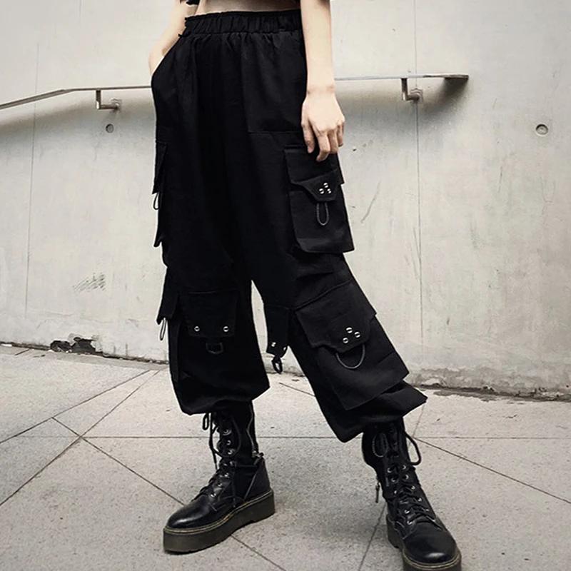 

Multi-Pocket Pleated High Elastic Waist Hip Hop Jogger Pant Streetwear Summer Korean Fashion Harajuku Womam Pants