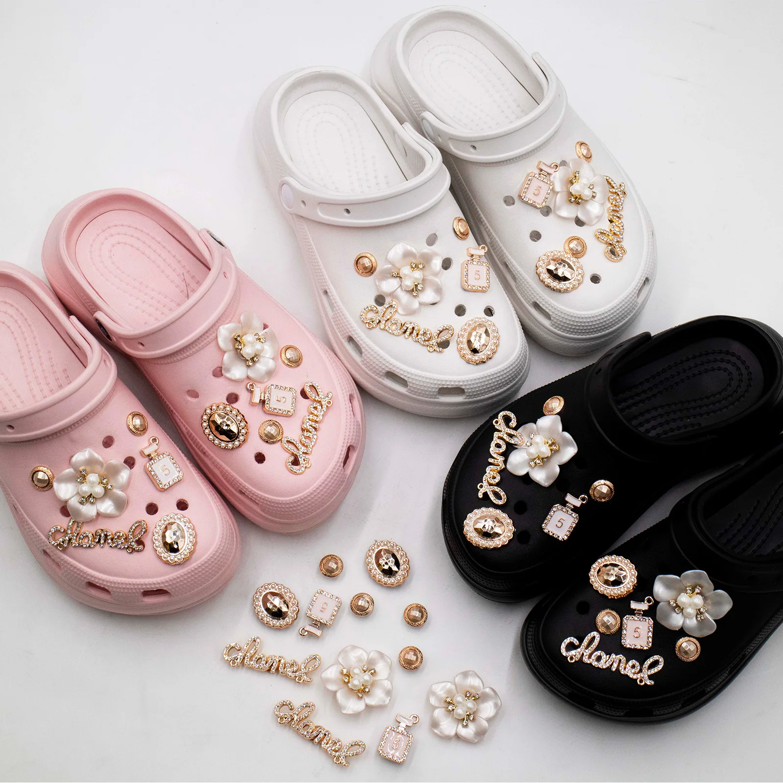 

1set Metal Croc Charms Designer Christmas Decoration Cute Bling Croc Shoes Accesories for Girl Rhinestone croc charms designer