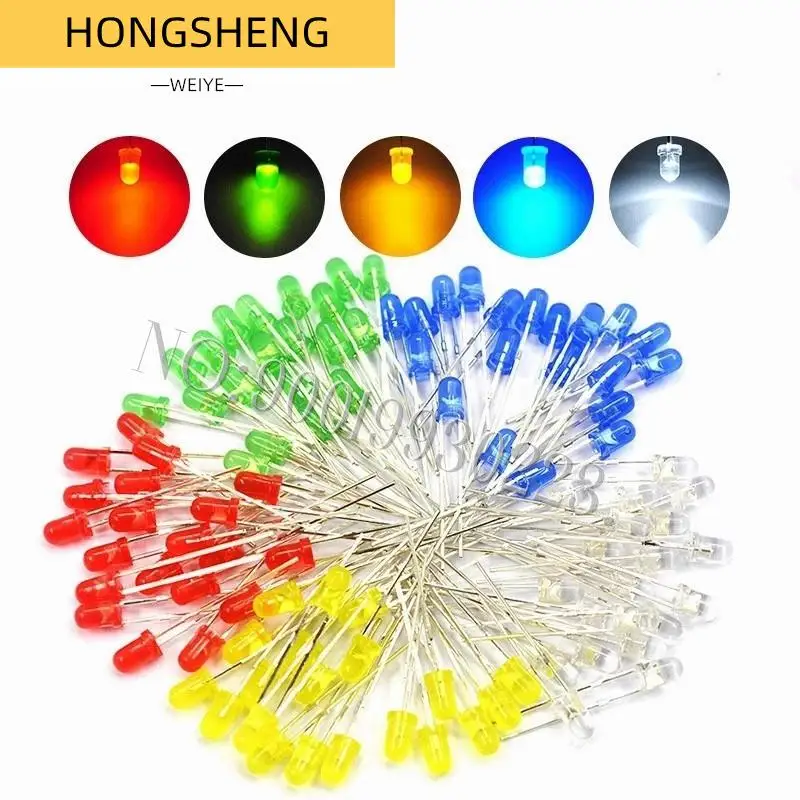 

100pcs 3mm 5mm LED Red Green Yellow Blue White F3 F5