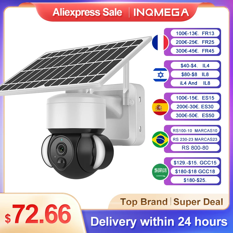 INQMEGA 4G Camera Solar Panel Battery Security Camera Outdoor PTZ Wifi Camera PIR Detection Support  Smart Security Monitor