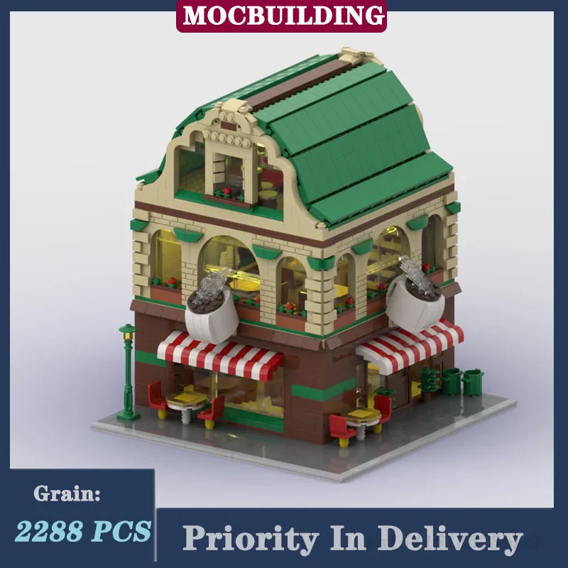 

MOC City Street View Architecture Modular Coffee Shop Model Block Assembly Food Store Town Collection Toy Gifts