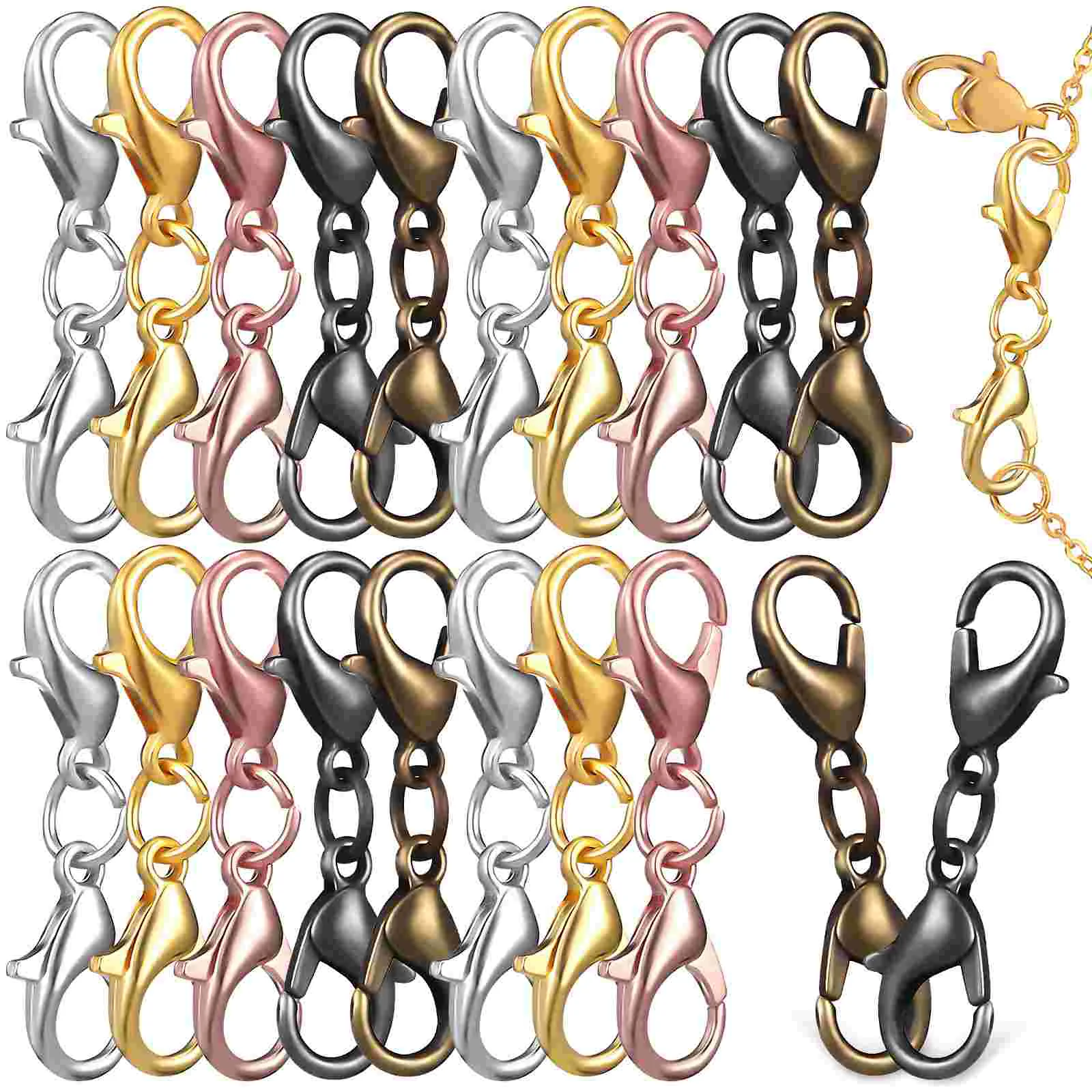 

20 Pcs Double Claw Connector Lobster Clasp Bracelet Head Extender Necklace Clasps Zinc Alloy Jewelry