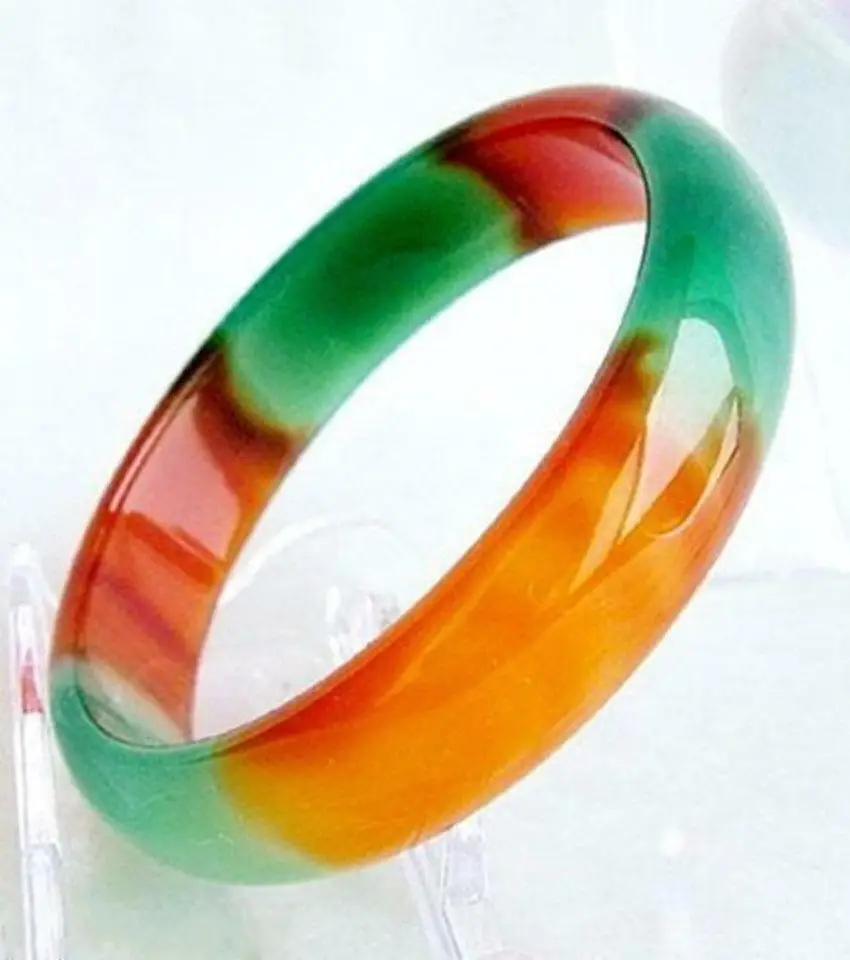 

Pretty Genuine Asia Red/Green Natural Agate Jade Bangle Bracelet inner size 62mm
