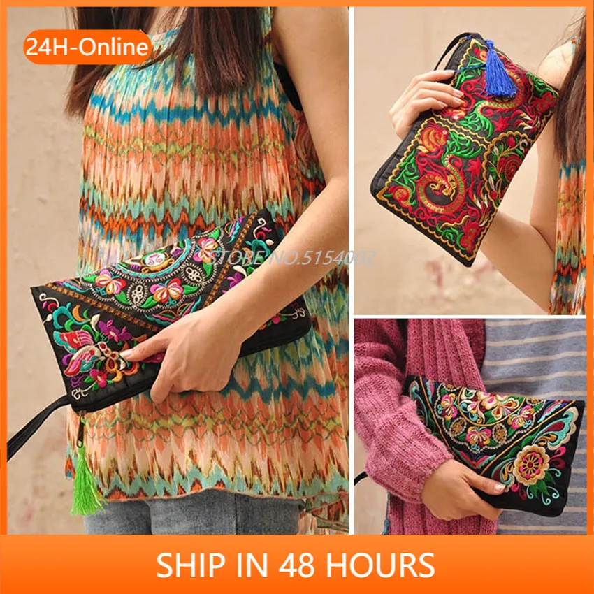 

2022 New Women Bag Handbag Wallet Case Purse Handbag National Retro Embroidered Phone Change Coin with Tassel #DD Wallet Case