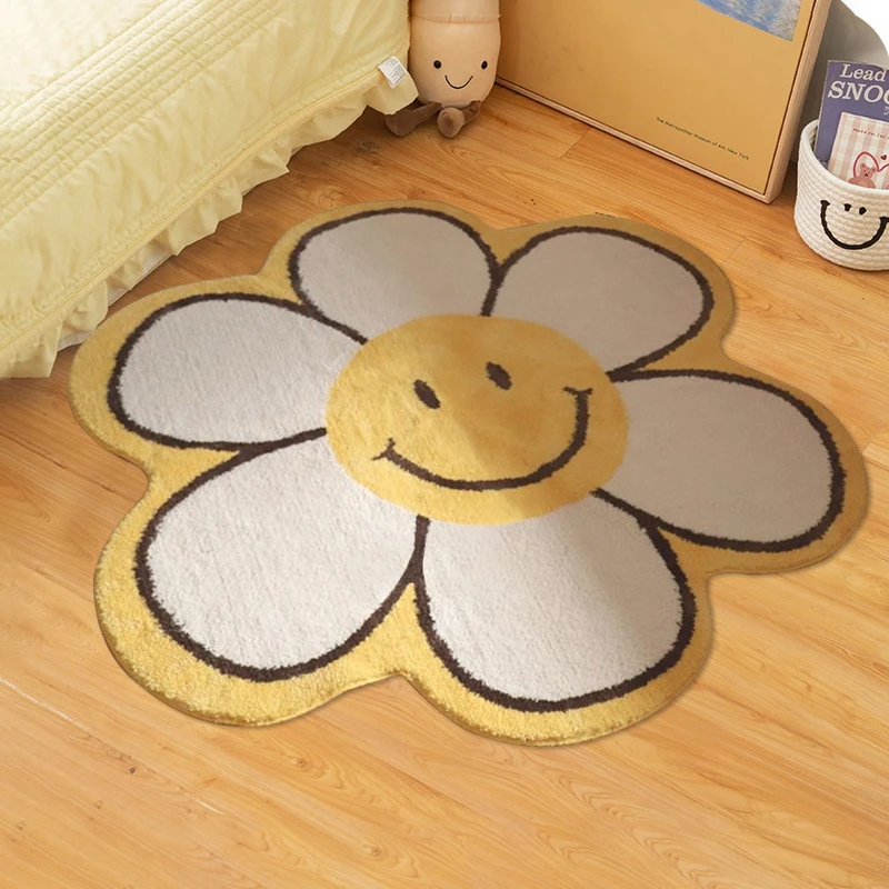 

Sunflower Area Rug Smiley Door Mat Plush Non-slip Doormat INS Bedside Floor Mats Nordic Soft Carpet for Bedroom Living Room
