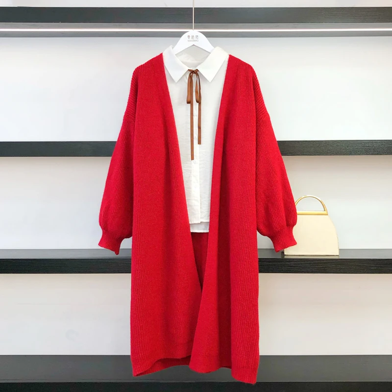 

Autumn Winter Sweaters Women's Loose V-neck Cardigans Casual Blue Long Knitted Cardigan Korean Girls Oversize Casaco Feminino