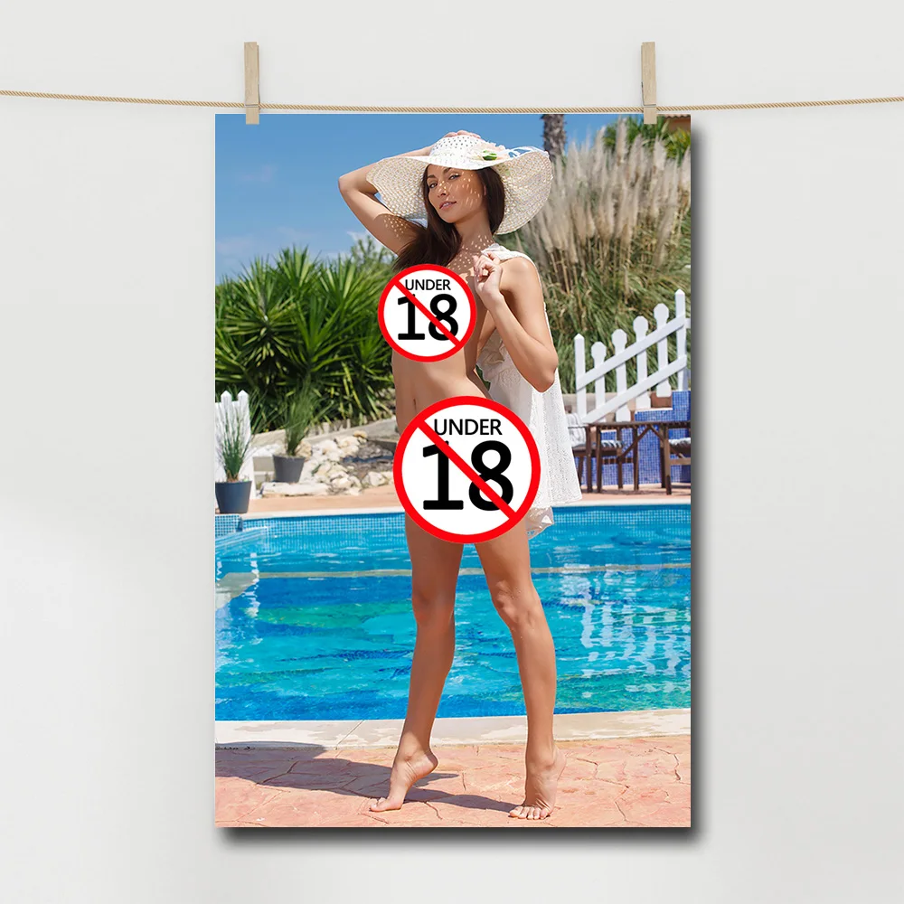 

Nude Beauty Pretty Girl by the Pool Canvas Painting For Bedroom Home Decor Adult Poster Custom Wall Art Cloth Fabric Picture