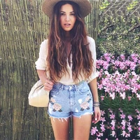 womens summer new hot selling street personality three dimensional flower high waist denim shorts pastoral style all match