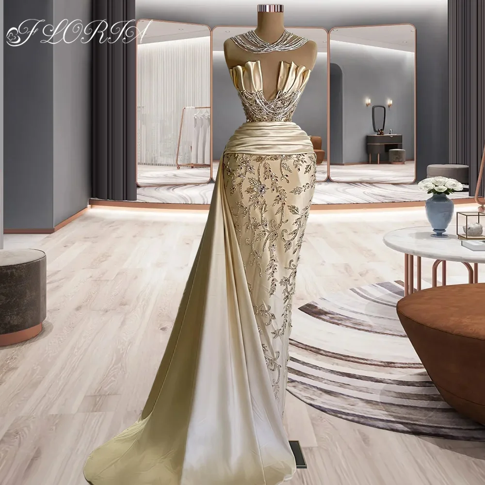 

Женское длинное вечернее платье-русалка, платье цвета шампанского с бисером, платье для вечеринки в арабском стиле, платье для торжественных случаев, 2023
