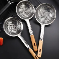 304 stainless steel large colander home skimmer hot pot spoons pasta filter french fries tools wooden handle kitchen utensils