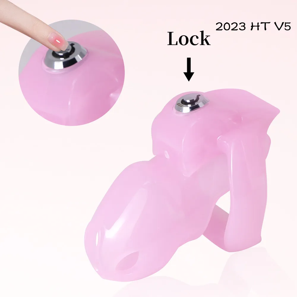 

2023 PINK HT V5 BDSM Chastity Device Cage Click&Lock Resin Breathable Small Cock Stop Masturbation Male Chastity Belt Sex Toys
