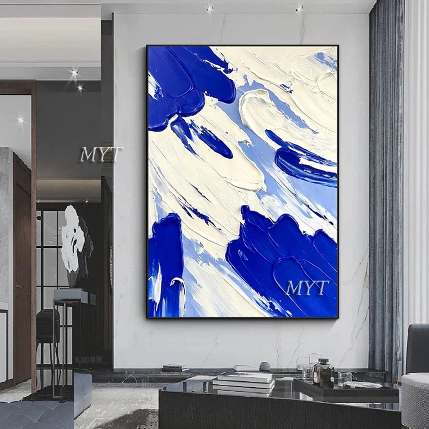 

Толстый Акриловый Нож синего и белого цветов, современная абстрактная текстурированная Картина на холсте для детского сада, настенное украшение, картина без рамки