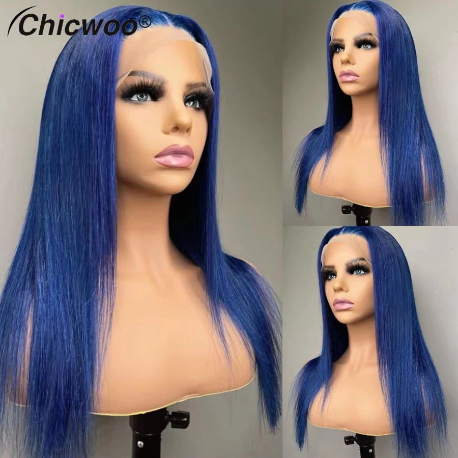 

28 30 Inch Dark Blue Color Silky Straight Wigs Natural Hairline 13x4 13x6 Transparent Lace Front Women Wig Brazilian Human Hair