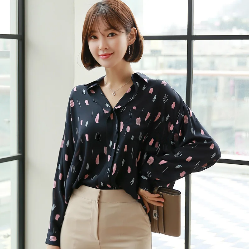 New Female Fashion Trend Women'S Long Sleeve Top 2023 Spring And Autumn Korean Version Versatile Loose Printed Chiffon Shirt