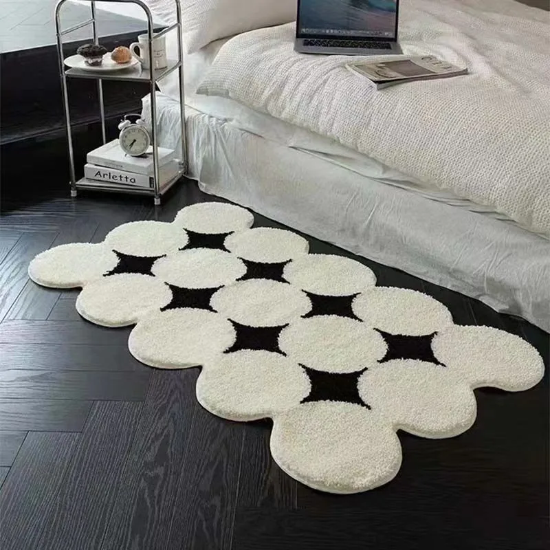 

Simple Tufting Black White Rugs Soft Fluffy Bedside Bedroom Carpet Plushy Area Floor Mat Bath Doormat Aesthetic Home Room Decor