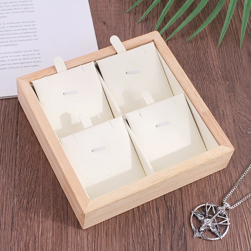 olid Wood Jewelry Display Tray 4 Necklace Earstuds Storage Trays High-grade Black And White PU Leather Jewelry Display Props