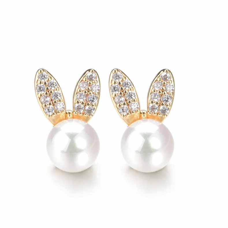 

Cute Rabbit Cute Rabbit Inlaid High Quality Zircon Pearl Stud Earrings Exquisite Temperament Fashion Ear Jewelry