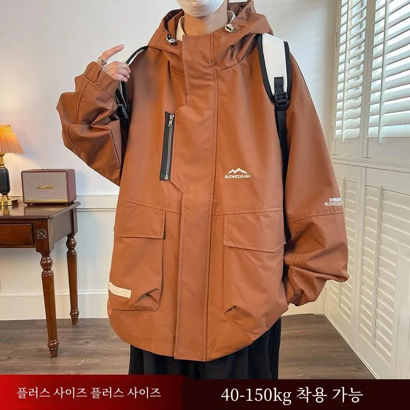 Autumn and Winter 50.00kg Plus size Functional Hood Jacket Men's American New Outdoor Mountaineering Windproof Tide