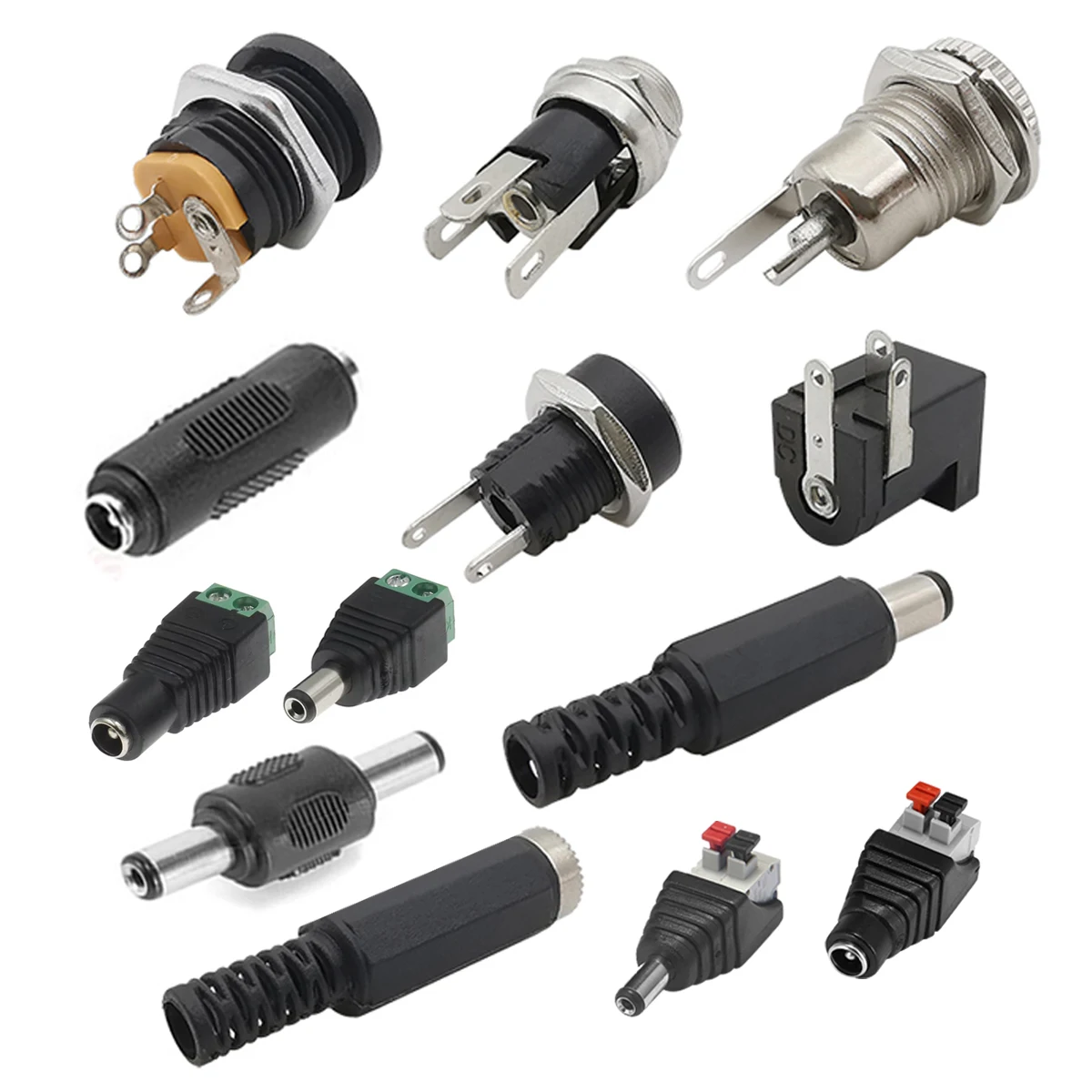 

12V 3A 5.5mm 2.1mm Plug Socket DC Connectors DC Power Socket Male Female Jack Screw Nut Panel Mount DC Power Adapter Connector