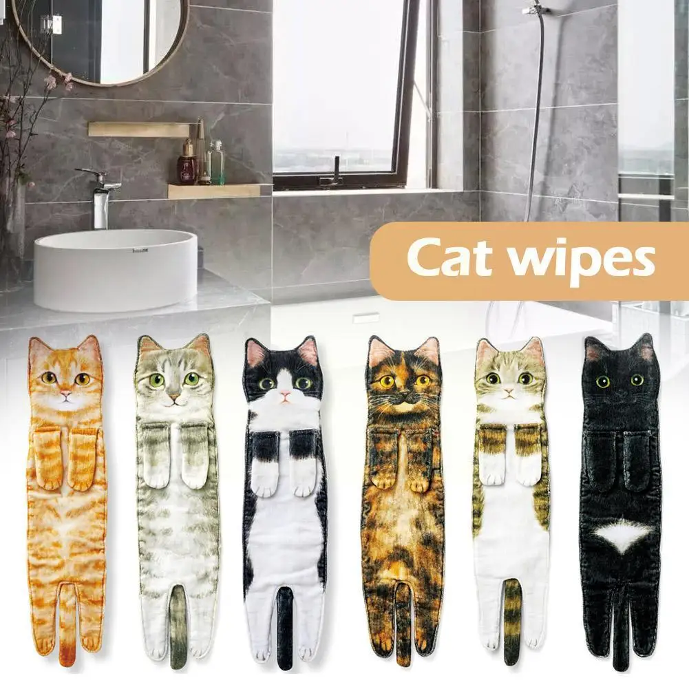 

funny Cat Hand Towels Kitchen Bathroom Hand Towel Ball with Loops Quick Soft Towels Hanging Microfiber Dry Absorbent creati T8R0