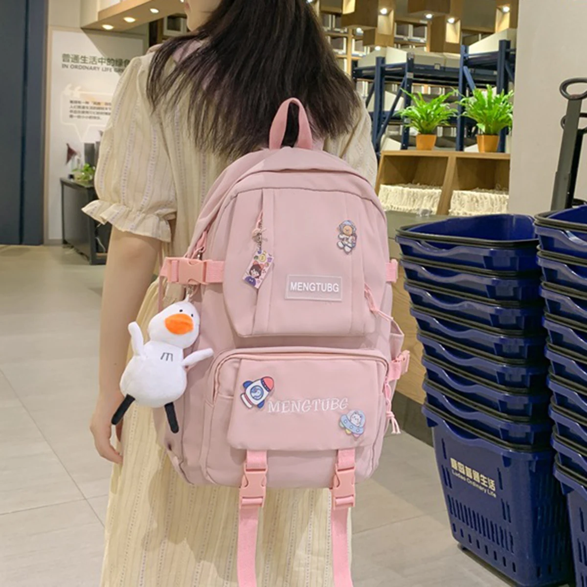 

Korean Waterproof Backpack Women Nylon Students School Bag Mochilas For Teenager Girls Casual Simple Solid Multi-pocket Backpack