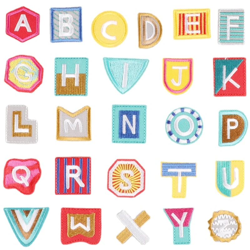 

Colorful Embroidered Letter Patches Iron on For Clothing Geometric Figures Alphabet DIY Accessories for Kids Backpack Hat Shoes