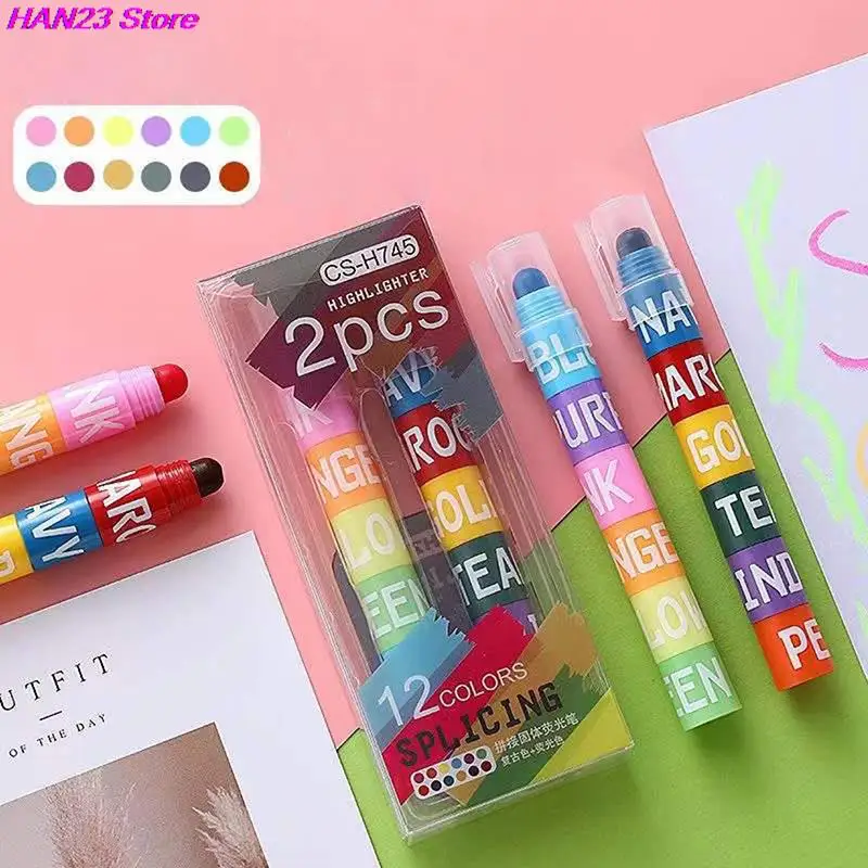 

2PCS Creative Stitching Solid Highlighter 12-Color Bullet Retro Color Key Line Marker