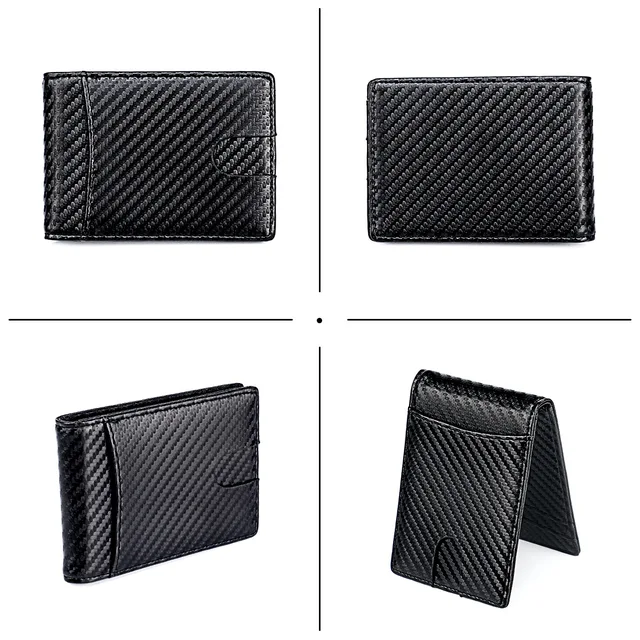 Men's Money Clip Minimalist Mini Business Credit Card ID Badge Holder Bag Purse Carbon Fiber RFID Wallets for Men 3