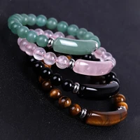 natural stone strand bracelet 8mm reiki healing pink quartz aventurine agates rose crystal rectangle bar charm beaded bracelets