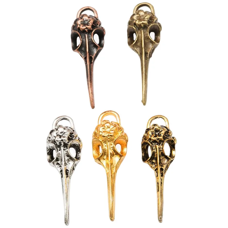 

WZNB 10Pcs 41mm*12mm Antique Bronze Bird Skull Head Charms Alloy Pendant For DIY Jewelry Necklaces Earrings Making Accessories