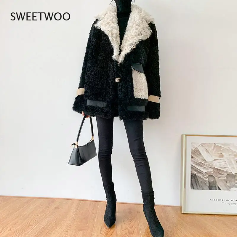 Women 2022 Autumn Winter Fashion Lamb Wool Faux Fur Coat Female Thick Warm Soft Fake Fur Jacket Overcoat Casual Outerwear Slim