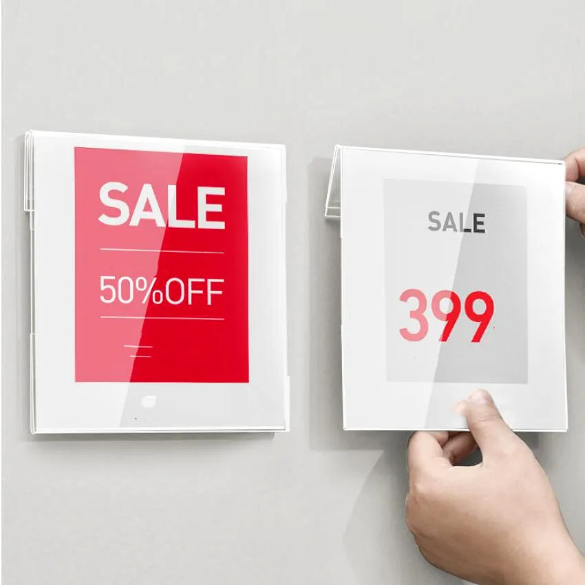 Acrylic Price Label Paper Sale Card Display Holder Replaceable Lift Up Strong Adhesive Tape Paste on Wall Glass 10pcs