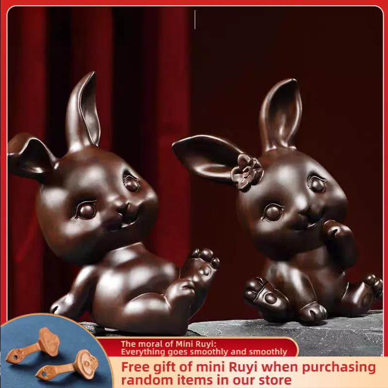 

Blackwood High Quality Zodiac Cute Rabbit Solid Wood Carving Office Decoration Ebony Mahogany Artifact Artware Propitious Gift