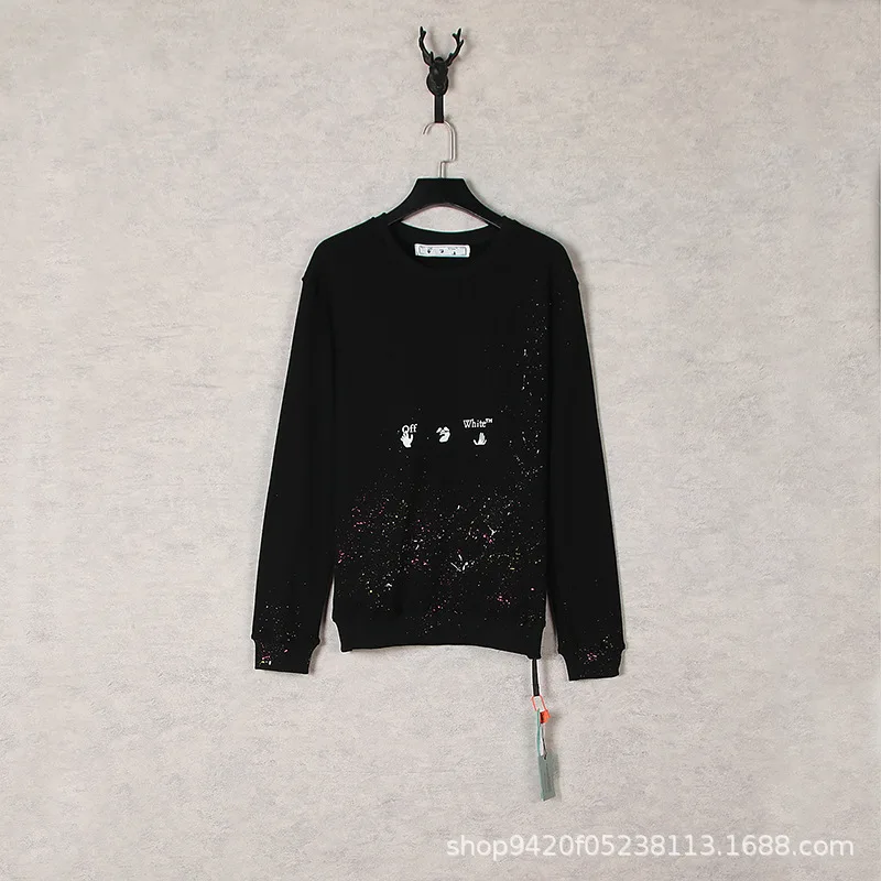 

2024 Hoodie 1:1 OFF WHITE spring and summer new colorful spots splash ink round neck pullover sweater men and women