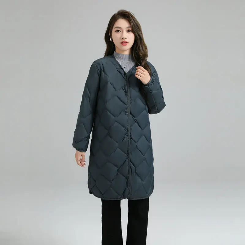 Зимняя ромбовидная сетчатая куртка большого размера с V-образным вырезом женское