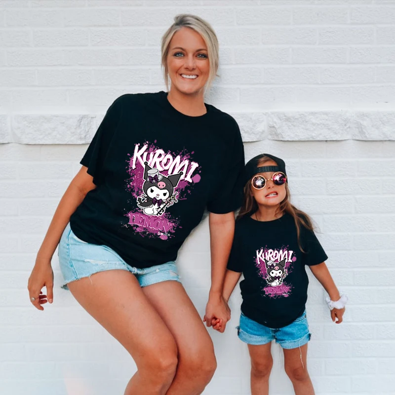 Футболка Sanrio Kuromi одинаковые наряды для семьи повседневные топы с коротким