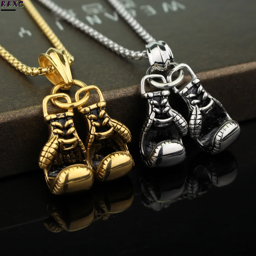 

Rbxc 2021 New Fitness Boxing Gloves Titanium Steel Necklace Lettering Domineering Fashion Punk Pendant Accessories