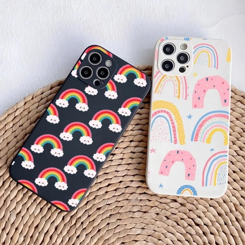 

Funny Cute Rainbow Phone Case Black White For Apple IPhone 12ProMax 13 11 Pro Max Mini Xs X Xr 7 8 6 6s Plus Se 2020 Funda Cover