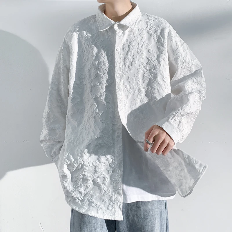

2022 Autumn New Korean Fashion Loose Embossed Embossed Lapel Button Long Sleeved Shirts 4XL 5XL